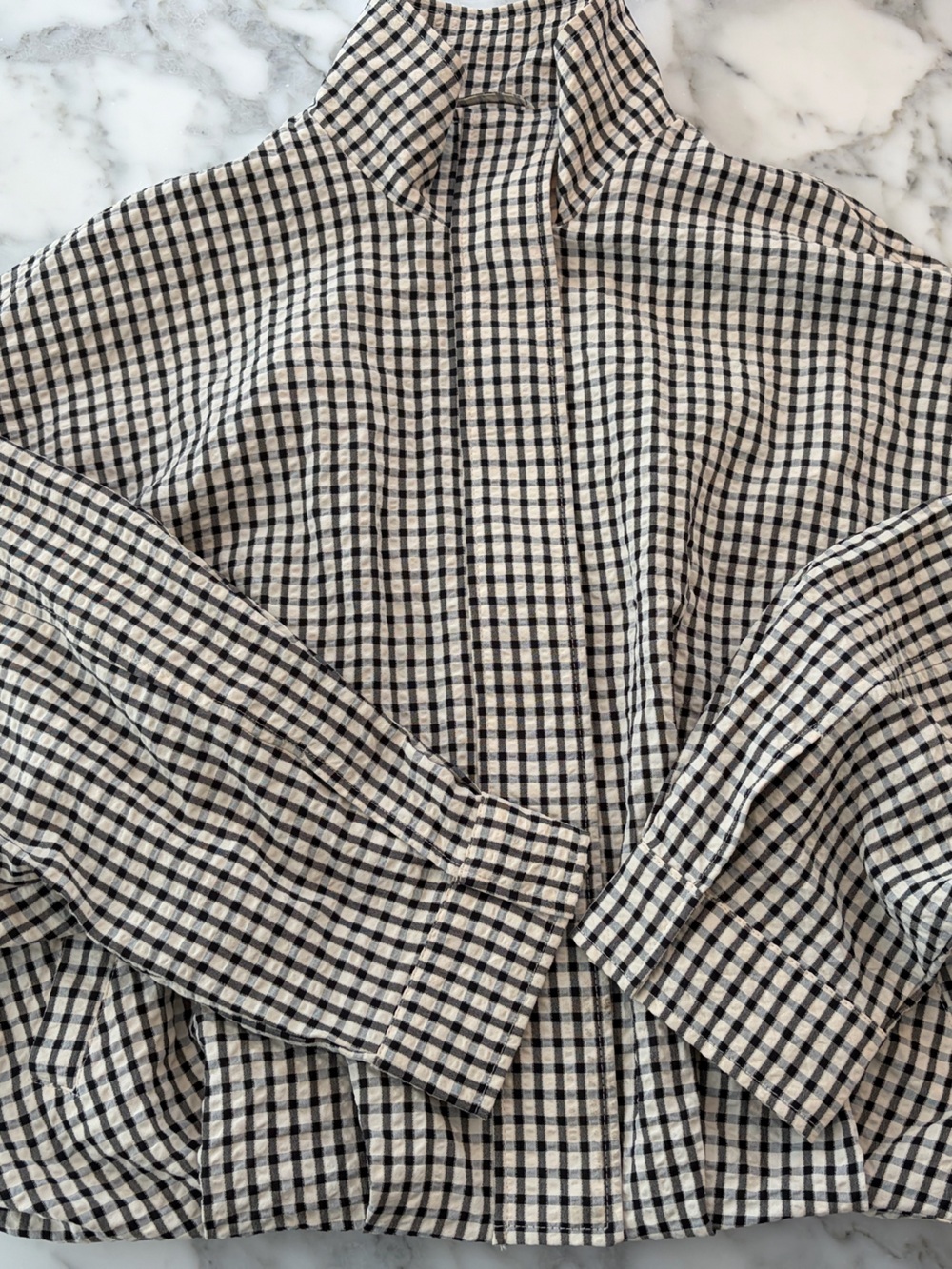 Zara Black, Cream and Blue Gingham Bomber Jacket